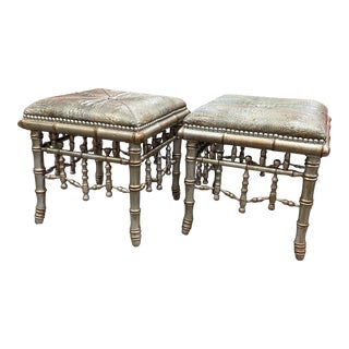 Hollywood Regency Faux Bamboo Benches or Stools - a Pair For Sale