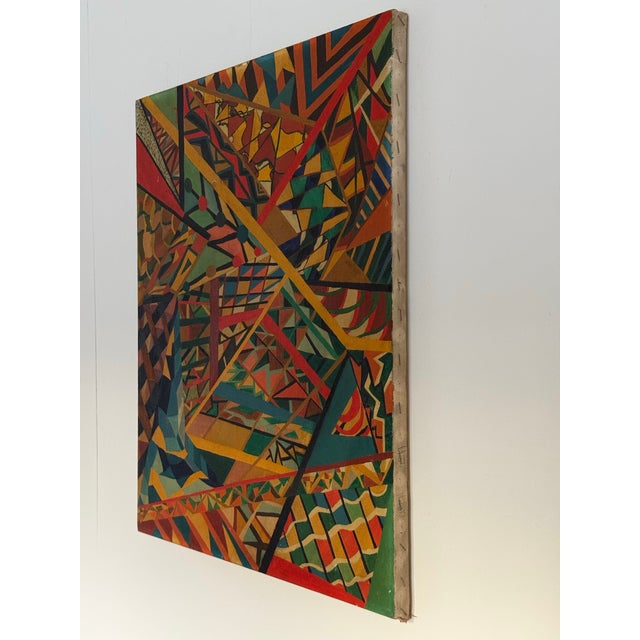 This is a midcentury cubist abstract expressionist painting on canvas signed “Jessica”. The wild colors and patterns make...