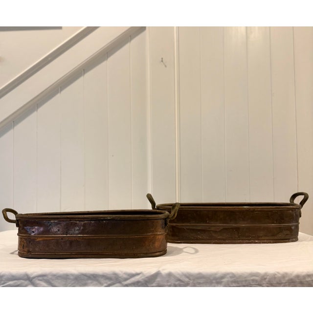 Copper Vintage Copper Planter Troughs / Jardinieres, A Pair For Sale - Image 8 of 12