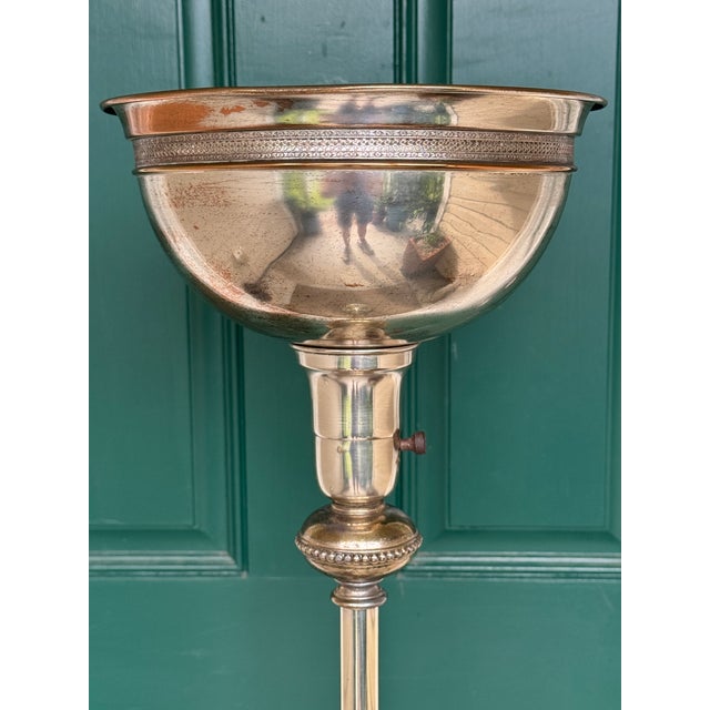 1930s Art Deco Pierced Silverplated 60" Torchiere Floor Lamp W/Claw Feet For Sale - Image 4 of 18