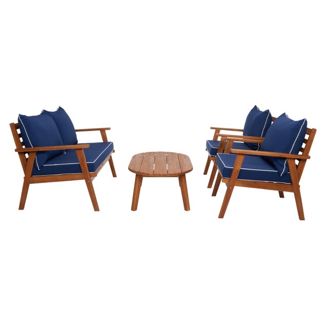 Brown Deacon 4 Piece Living Set - Natural/Navy Blue For Sale - Image 8 of 8