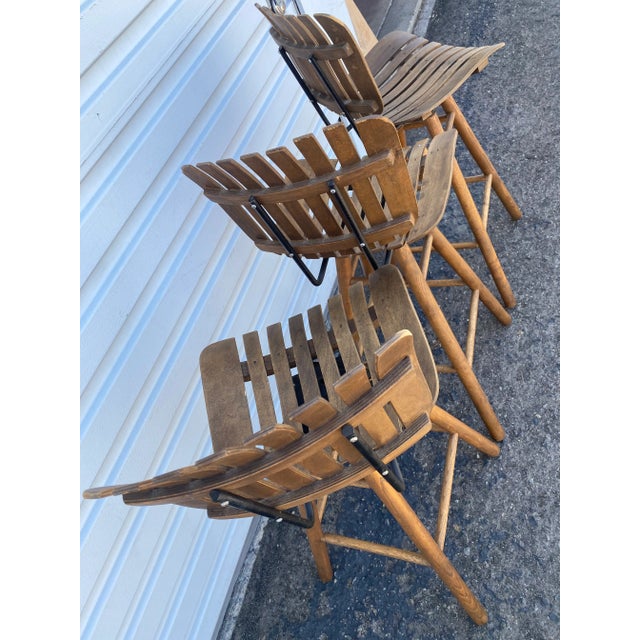 Arthur Umanoff 1950s Swivel Counter Stools Wood Slat in the Style of Arthur Umanoff- Set of 3 For Sale - Image 4 of 7