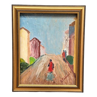 U. Ekshard, Street Scene, 1971, Oil on Panel, Framed For Sale
