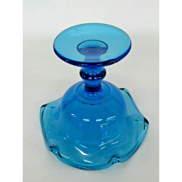 Mid 20th Century Imperial Blue Glass Ruffled Rim Pedestal Compote Candy Dish For Sale - Image 5 of 10