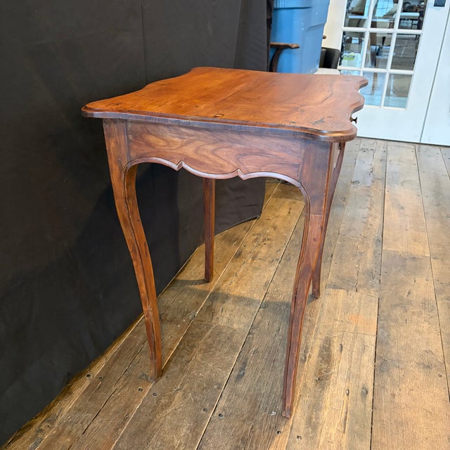 Wood Antique French Louis XV Walnut Side Table or Petite Desk For Sale - Image 7 of 10