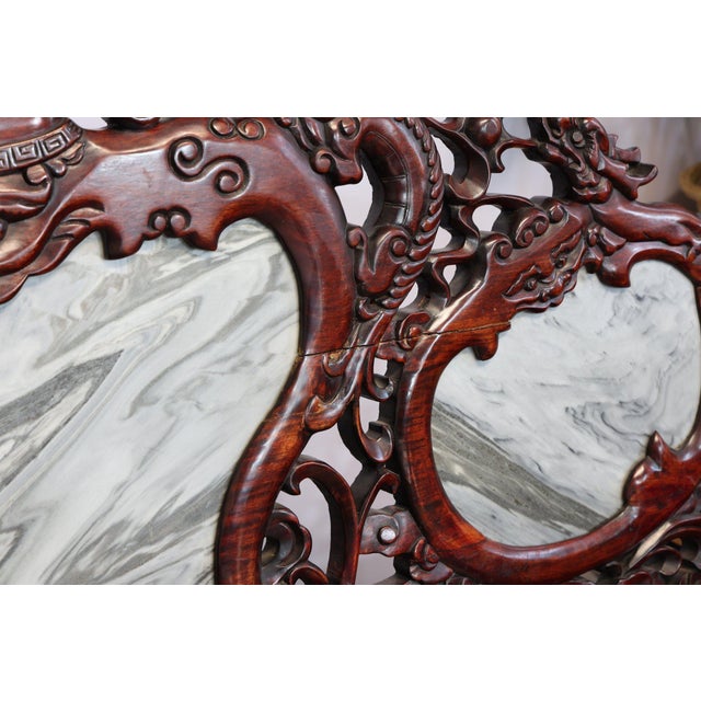 Exquisite 20th-Century Chinese Carved Rosewood & "Dream-Stone" Marble Settee For Sale - Image 4 of 12
