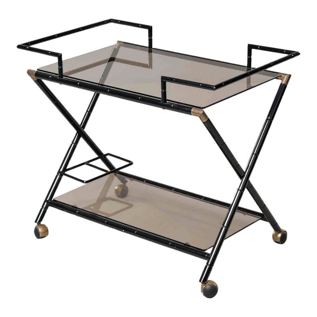 Mid-Century Italian Black Faux-Bamboo Bar Trolley For Sale