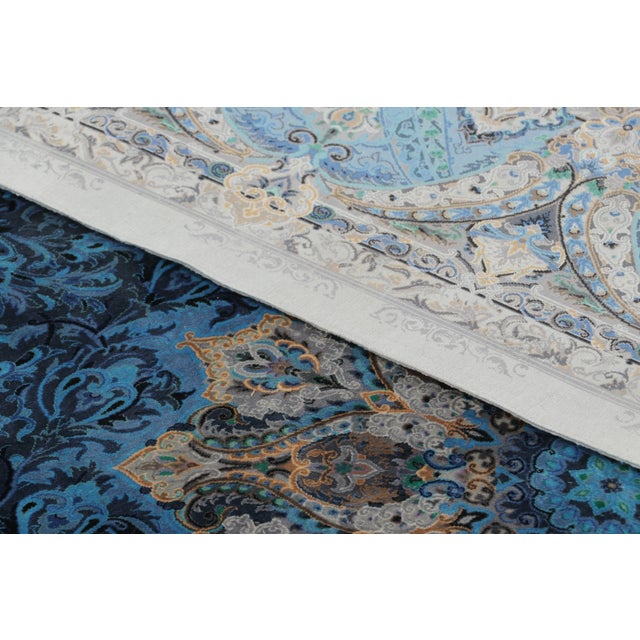 Ink Blue Rug & Kilim’s Modern Persian Style Rug With Intricate Medallion in Ocean Hues For Sale - Image 8 of 8