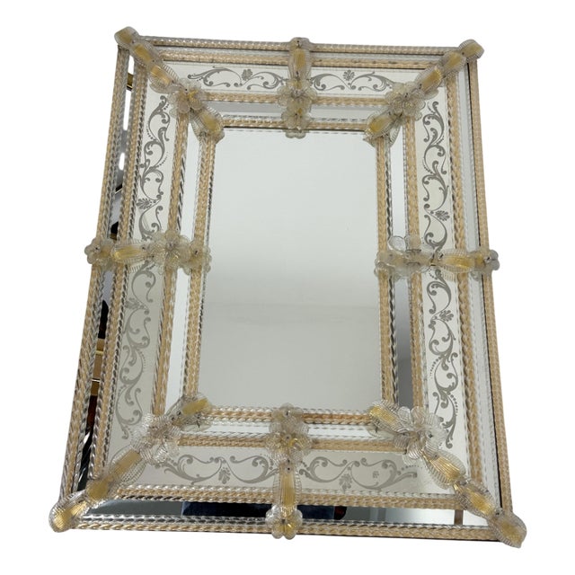 Large Murano Glass Wall Mirror in the style of Barovier & Toso, 1940s For Sale
