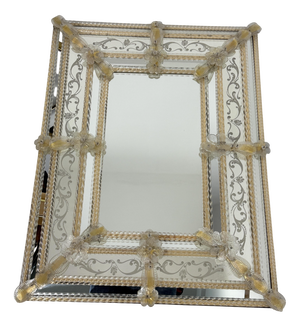 Large Murano Glass Wall Mirror in the style of Barovier & Toso, 1940s