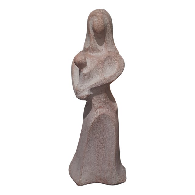 Abstract Terracotta Sculpture of Mother and Child, 1970s For Sale