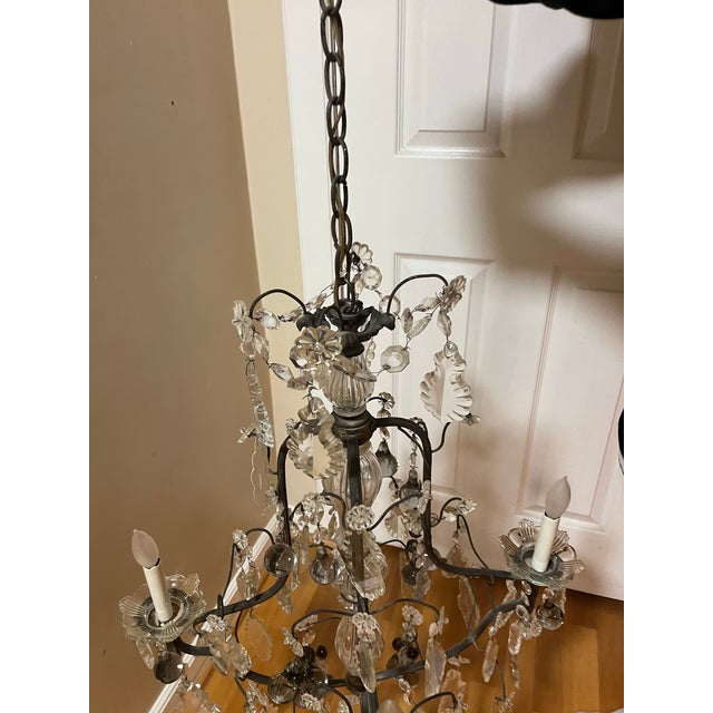 Bronze 1920s Italian Iron and Crystal 4 Arm Chandelier With Crystal Fruits For Sale - Image 8 of 12