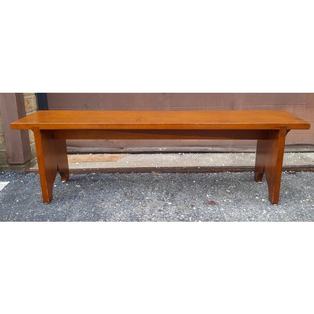 Late 20th Century 20th Century Early American Style Stained Fruitwood Bench For Sale - Image 5 of 9