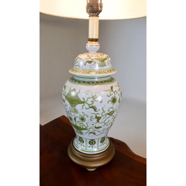 Vintage Chinese Porcelain Hand Painted Artichoke Table Lamps Ginger Jars, Pair For Sale - Image 9 of 11
