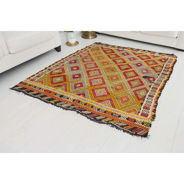 Textile Vintage Anatolian Geometric Kilim Rug For Sale - Image 7 of 10
