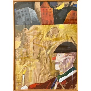 Emilio Tadini, Italian Pop Art Mixed Media Surrealist Painting Collage Gouache Emilio Tadini For Sale