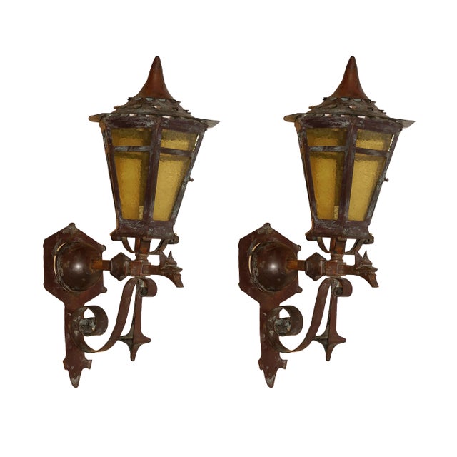 Antique Exterior Lanterns Bronze Wall Mount - A Pair For Sale In New York - Image 6 of 8