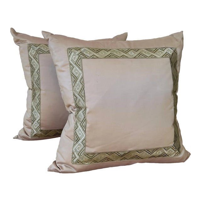Pair of Luxe Lilac Pillows With Metallic Trim For Sale
