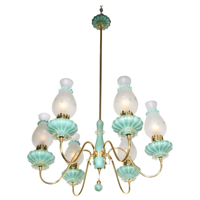 1950s Italian Six-Arm Chandelier Glass Attributed to Seguso Vetri d'Arte For Sale In New York - Image 6 of 6