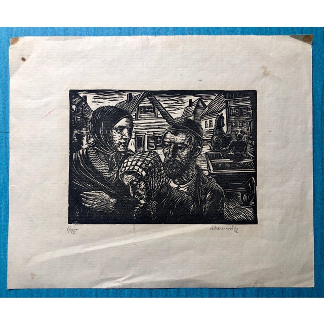 1930s Albert Abramovitz, Jewish Shtetl Couple Judaica Woodblock c.1930s WPA Woodcut Print Hand Signed, C.1935-1943 For Sale - Image 5 of 5