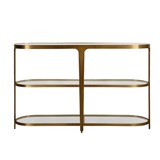 Mid-Century Modern Addison Gold & Glass Oval Console Table For Sale - Image 3 of 4