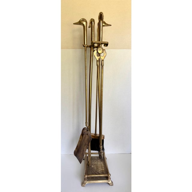 Mid-Century Brass Duck Head Fireplace Tool Set For Sale - Image 9 of 12