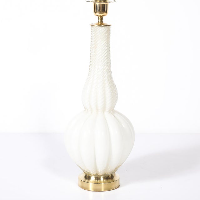 Mid 20th Century Pair of Mid-Century Modern Hand-Blown Murano Fluted Off White Glass Table Lamps For Sale - Image 5 of 16