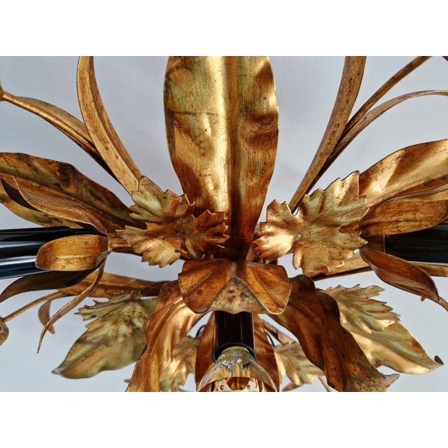 1970s Floral Ceiling Light in Gilded Metal, Italy, 1970s For Sale - Image 5 of 15