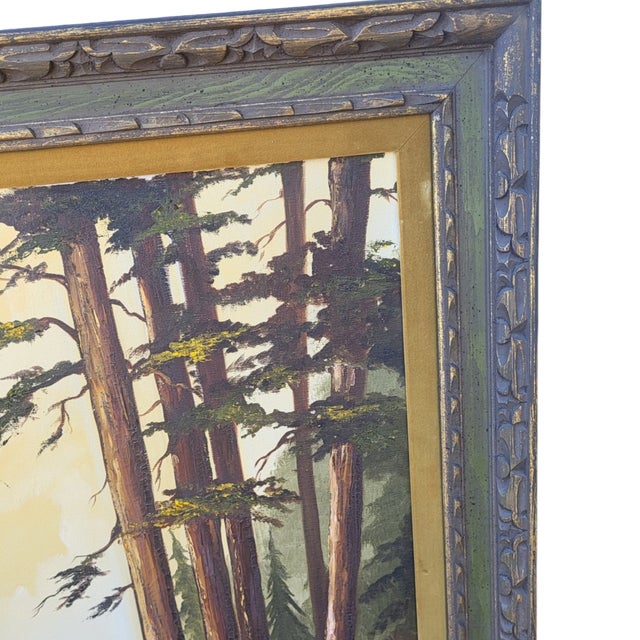 Signed Gerry Downs Oil Painting Feat Redwood Forest Landscape in Carved Wood Frame For Sale In Palm Springs - Image 6 of 12