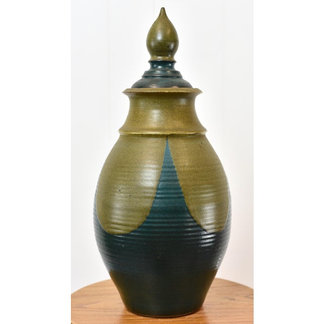 Large 1970s Mid Century Modern Studio Pottery Lidded Jar Signed For Sale - Image 9 of 13