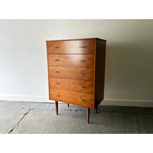 1960s Mid-Century Walnut Chest of Drawers with Brass Handles, 1960s For Sale - Image 5 of 5