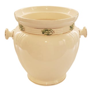 Antique Royal Bonn Franz Anton Mehlem Porcelain Jardinière — Art Nouveau Green Floral Decoration For Sale