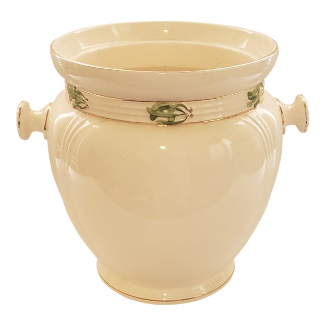 Antique Royal Bonn Franz Anton Mehlem Porcelain Jardinière — Art Nouveau Green Floral Decoration For Sale