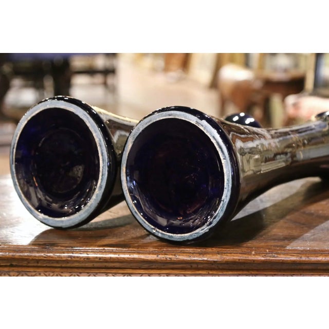 Pair 19th Century French Neoclassical Painted and Gilt Porcelain Trumpet Vases For Sale - Image 12 of 13