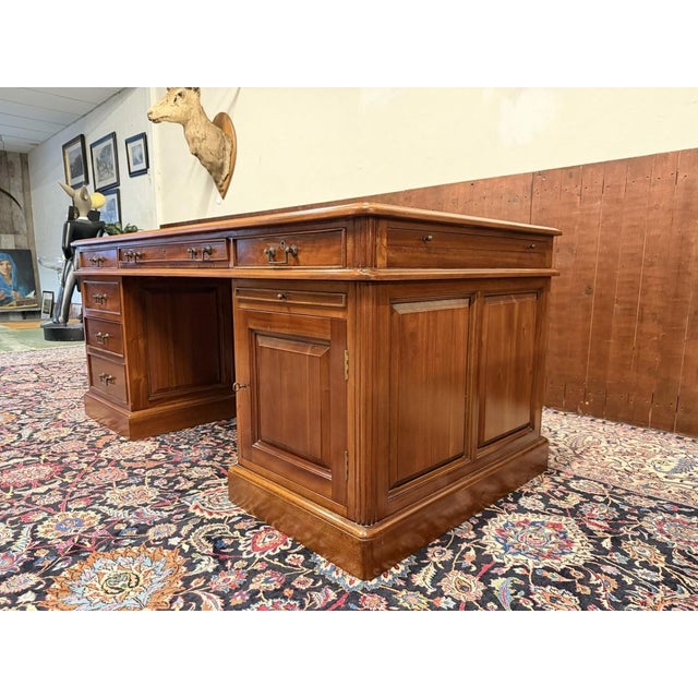 Large English Desk with Brown Leather For Sale - Image 6 of 18