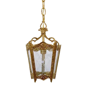 Vintage Bronze Lantern With Etched Glass Panels