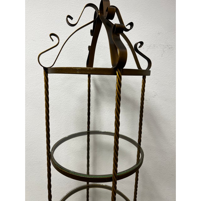 Round 1960s Bronze Iron Etagere With Glass Shelves Chairish