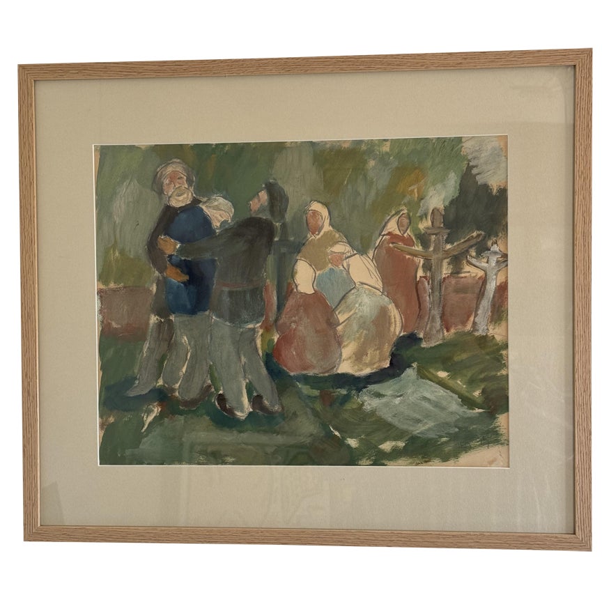 Funeral Scene, 1939, Gouache on Paper, Framed | Chairish
