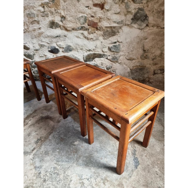 Wood Vintage Workshop Stools in Beech Wood, 1930s, Set of 6 For Sale - Image 7 of 14