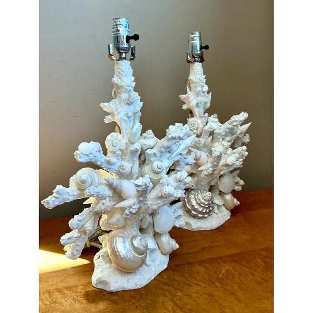Vintage Shell and Plaster Faux Coral Table Lamps - Pair For Sale - Image 12 of 12
