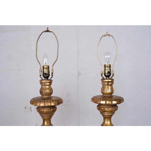 French Late 20th Century Carved Wood and Gilded Floor Lamps - a Pair For Sale - Image 3 of 9