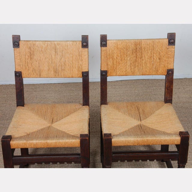 Straw-Seated Chairs in Oak, 1950, Set of 4 For Sale - Image 3 of 10