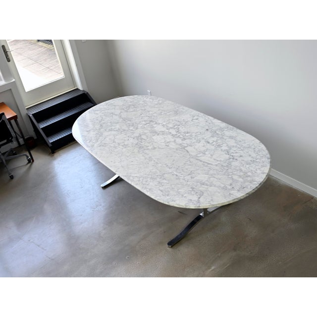 Carrara Marble Dining Table With Stainless Steel Base by Nicos Zographos For Sale - Image 11 of 12
