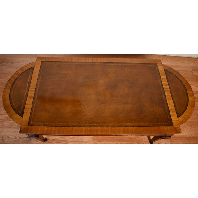 1930s English Regency Mahogany & Satinwood , Leather Top Coffee Table For Sale - Image 13 of 15
