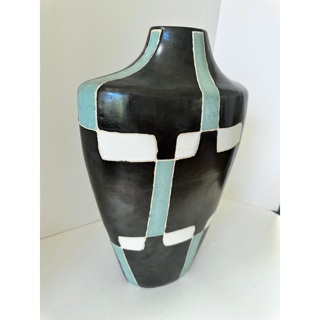 Late 20th Century Large Signed Architectural Studio Pottery Vessel in Black, White & Celadon, Handmade Ceramic Vase For Sale - Image 5 of 11