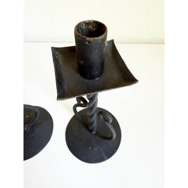Spanish Revival 1930s Spanish Revival Wrought Iron Candlesticks, a Pair For Sale - Image 3 of 9