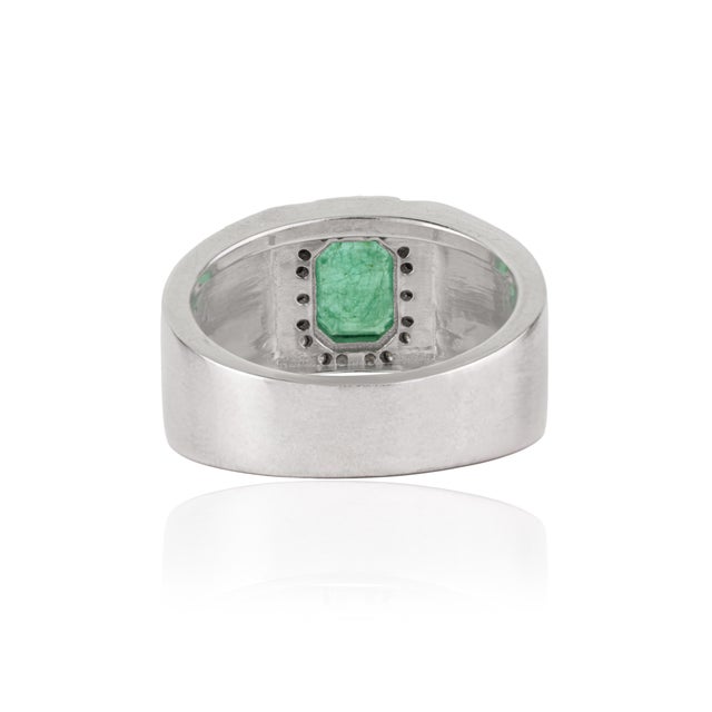 Not Yet Made - Made To Order Vintage Style Cushion Cut 1.2 Ct Emerald & Diamond Halo Signet Ring in 925 Silver Size 8 For Sale - Image 5 of 15