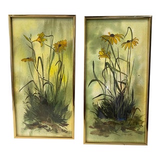 Black Eye Susan Watercolor Pair by Dale Kurtz For Sale