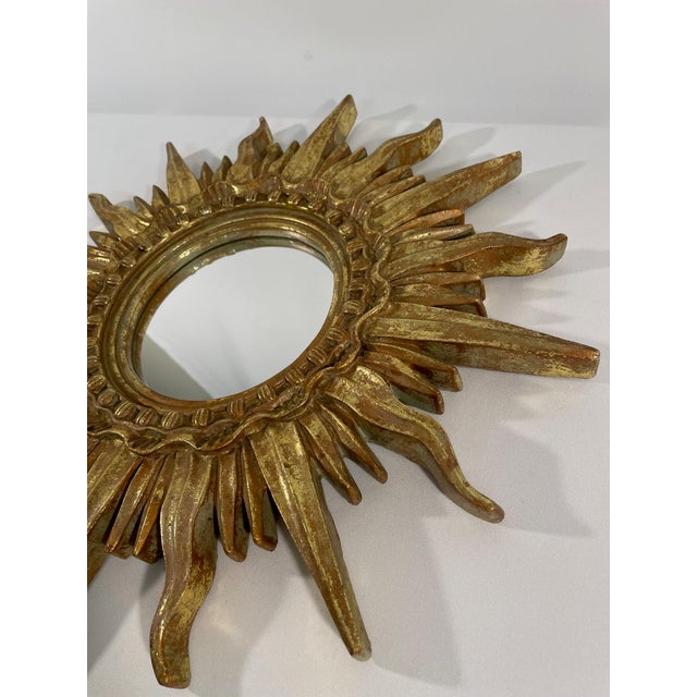 Vintage 1960s French Style 16.5" Gilded Sunburst Wall Mirror For Sale - Image 6 of 15