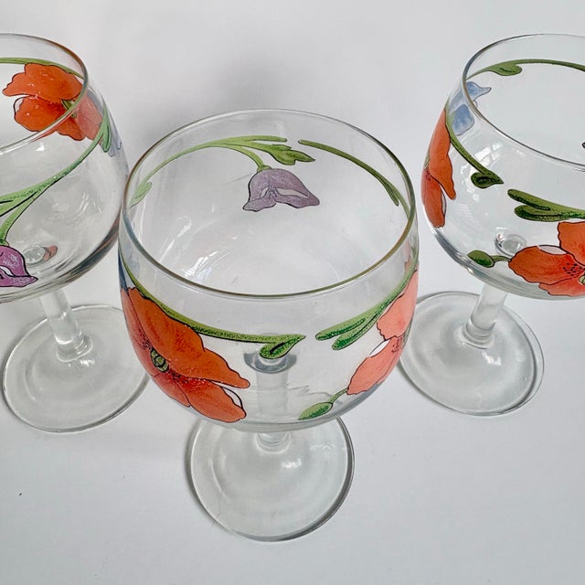 Villeroy & Boch 1980s Villeroy & Boch “Amapola” Goblet Glasses – Floral Art Wine Glasses - Set of 4 For Sale - Image 4 of 8